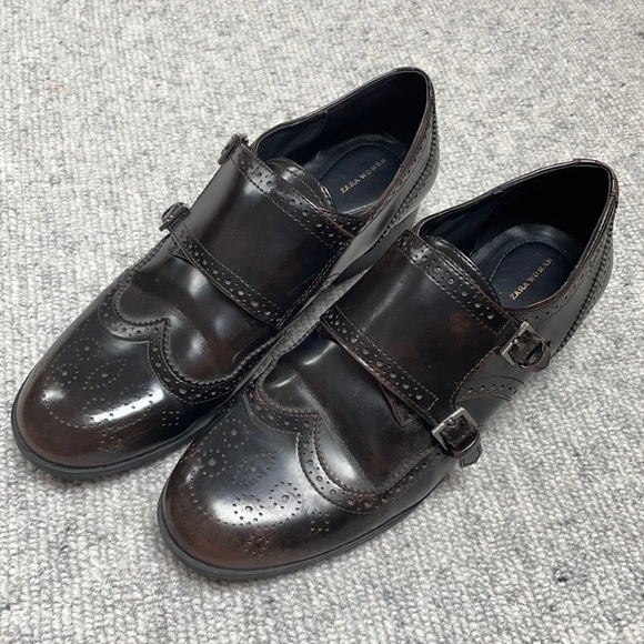 Zara Woman Leather Buckle Brogues - Picture 1 of 5